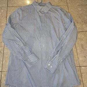 Banana Republic Men's Blue Checkered Shirt - Large Slim